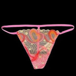 Victoria’s Secret Heart Embroidered Mesh Sexy V string thong Panty Small